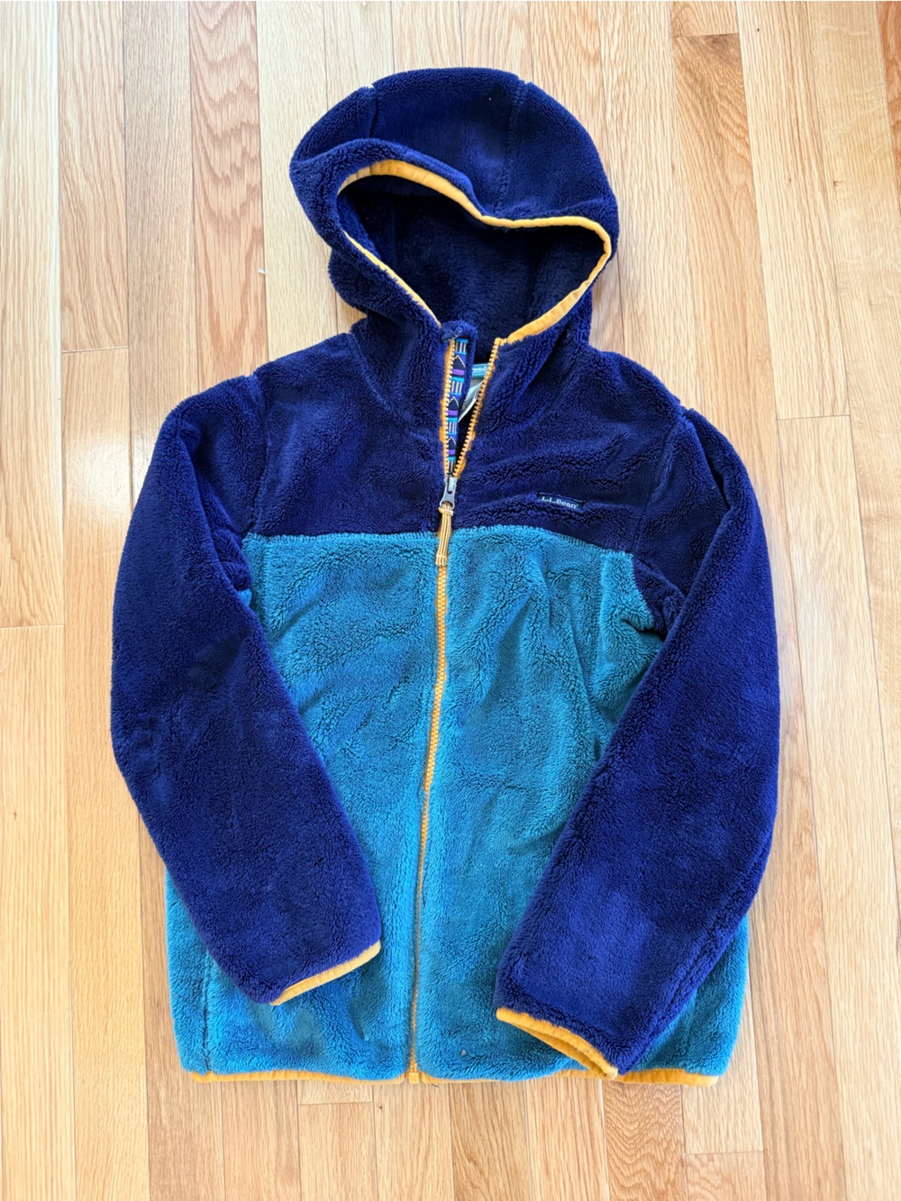 LL Bean Boys Fleece Jacket - Navy & Teal with Yellow Trim